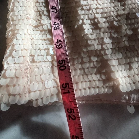 NWT Massimo Dutti Studio blush sequin dress with chiffon open back side slit  S - Picture 11 of 14